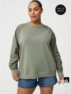 Torrid French Terry Eyelet Sleeve Sweatshirt